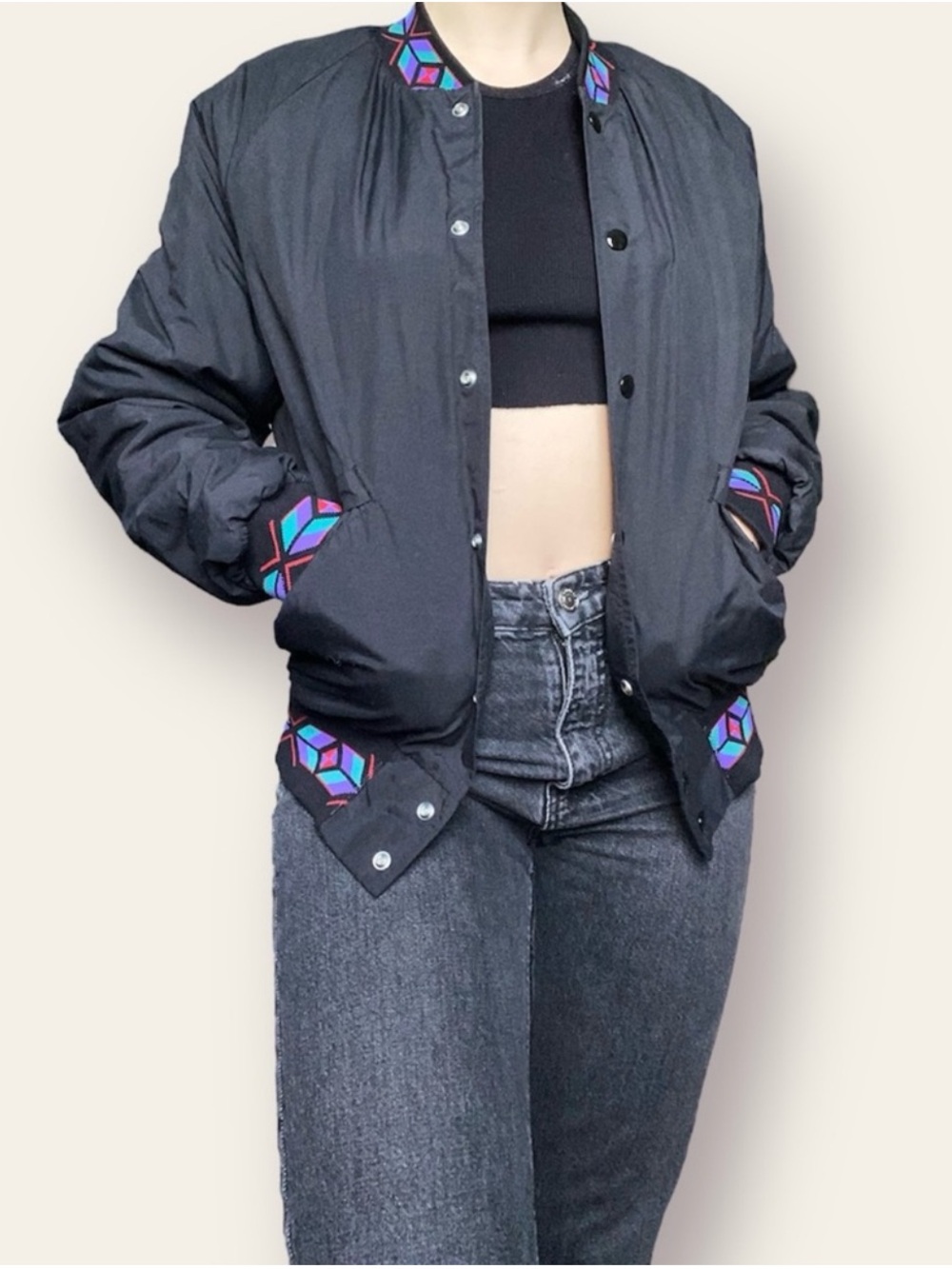 vintage black bomber jacket - made in the USA